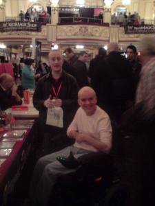 Hypnotist Jonathan Royle at Blackpool Magic Convention in the Magic Dealers Hall with Legendary Magician Wayne Dobson